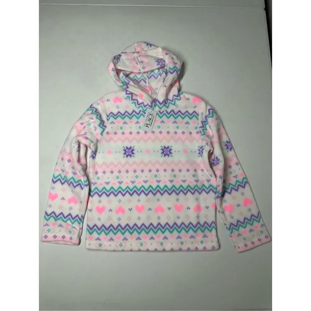 NWT The Children's Place Girl Fleece Hooded Pullover Patterned Fairsile Size S